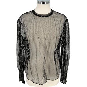 Zara Sheer Black Polka Dot Long Sleeve Blouse Size Medium